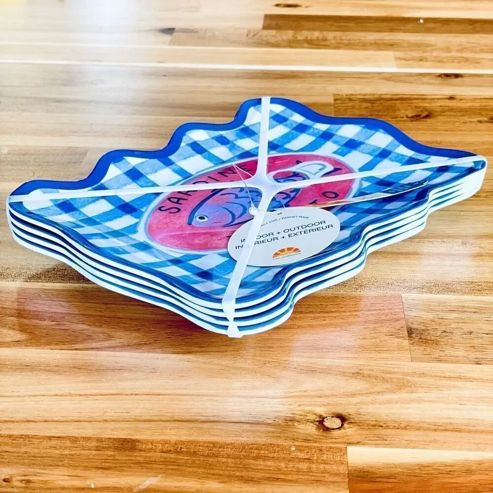 NWT C&C California Set of 4 Sardines Square Melamine Appetizer 9” plates Trays